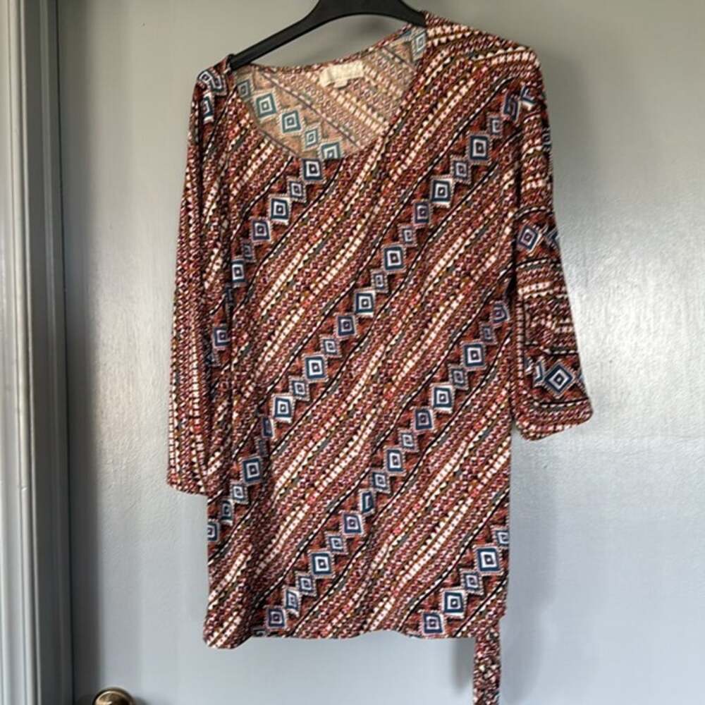 Carolyn Taylor Women's Pullover Top Southwestern Short Sleeve Side Tie sz XL